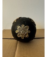 VINTAGE Decorative Black Ball Sphere Orb with Gold Embossed Ornamentation - $282.54 MXN