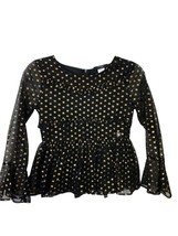 bebe girl&#39;s Black Gold Polka Dot Blouse Long Sleeve Sheer Ruffle Size La... - £5.82 GBP