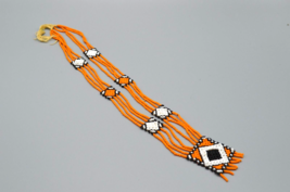 Indigenous Beaded Necklace Medallion Orange Native First Nations Geometric Vtg - £76.09 GBP