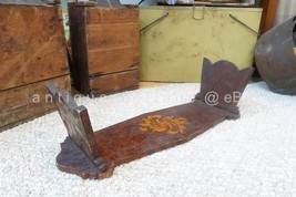 Antique Floral Pyography Wood Folding Bookend Burned Flemish Art - £175.18 GBP