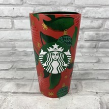 Starbucks 2019 Ceramic Tumbler 12oz Travel Coffee Mug Lid Red Green Orna... - £13.49 GBP