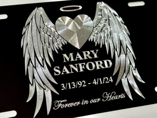 In Memory Angel Wings Custom Car Tag Engraved Diamond Etched Metal License Plate