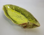 Studio Pottery Glazed Leaf Shape Dish Green Vintage 12 x 5.75 Artist Sig... - $24.74