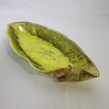 Studio Pottery Glazed Leaf Shape Dish Green Vintage 12 x 5.75 Artist Sig... - £19.32 GBP