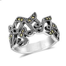 Musical Melody Inspired Sterling Silver Notes &amp; Marcasite Ring - 10 - £16.66 GBP