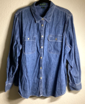 Lauren Ralph Lauren Women&#39;s Shirt Size 2X Blue Demin Button-Up Western Cotton - £36.56 GBP