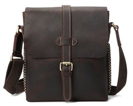 Vintage Brown Thick Genuine Leather Small Men Messenger Bags - £105.86 GBP