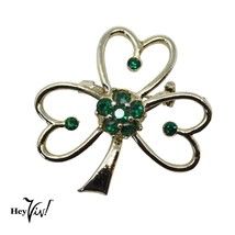 Vintage Beatrix Signed Shamrock Heart Pin Brooch Green Rhinestone 1.5&quot; -... - $16.00