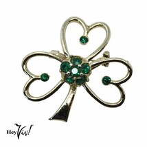 Vintage Beatrix Signed Shamrock Heart Pin Brooch Green Rhinestone 1.5&quot; -... - £12.49 GBP