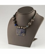 Ancien Argent Perlé Collier Avec Lapis Accents Et Émail Pendentif - $13,744.51 MXN