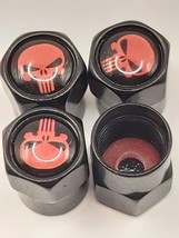 Set of 4 Black Punisher Tire Valve Stem Caps For Car, Standard Fitting #96 - $6.75