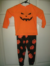 NEW Kids Halloween Pumpkin 2 Pc Pant Set Outfit sz 2 black &amp; orange long... - £5.89 GBP