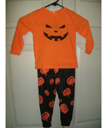 NEW Kids Halloween Pumpkin 2 Pc Pant Set Outfit sz 2 black &amp; orange long... - £5.89 GBP