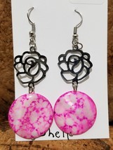 Hillcrest Enter. - Pink Shell Floral Filigree Dangle Earrings      X3 - £3.99 GBP