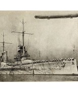 1914 WW1 Print German Battleship Frederick Der Grosse Zeppelin Antique M... - $761.39 MXN