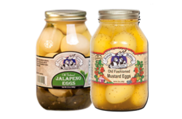 Amish Wedding Foods Jalapeno Eggs &amp; Mustard Eggs Variety 2-Pack, 32 oz. Jars - £30.25 GBP