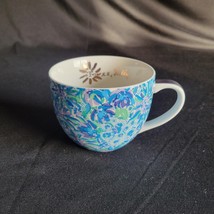 Lilly Pulitzer &quot; Lion Around &quot; Blue Floral Coffee/ Tea Cup Mug Gold Hand... - £11.47 GBP