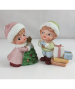 Homco Set Of 2 Boy With Sleigh Of Presents &amp; Girl With Tree Figurines #5556 - $17.99 CAD