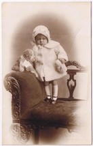 Postcard RPPC Little Girl With Puppy Coat Hat &amp; Mittens Great Britain Bristol - £7.84 GBP