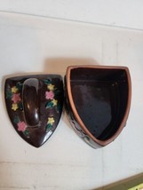 Vintage Ceramic Pottery Iron Shaped Covered Candy Dish Lid Painted Flowe... - $44.09