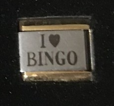 I Heart Love Bingo Gold Trim Italian Charm Laser Link 9MM K16 - £10.63 GBP