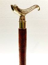 Antique Designer Brass Style Wooden Victorian Handle Folding Brown Leather - £36.73 GBP