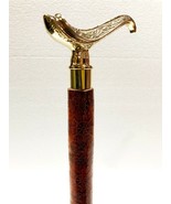 Antique Designer Brass Style Wooden Victorian Handle Folding Brown Leather - £36.64 GBP