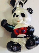 Robert Stanley Glass Christmas Ornament Panda Bear Eating Rice New W/Tags - £11.07 GBP