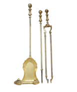 A Good Set Of 3 Antique Brass Fire Irons 19th Century with rest. - $2,208.78 MXN