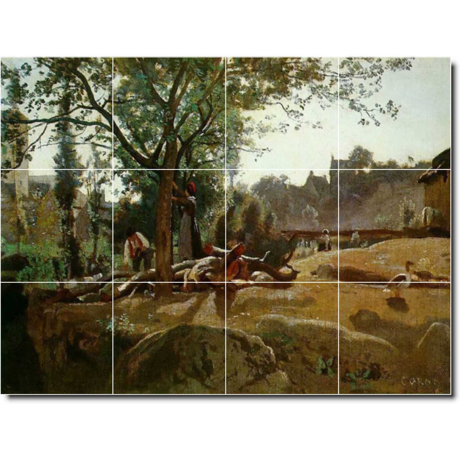 Corot jean peasants under the trees at dawn morvan