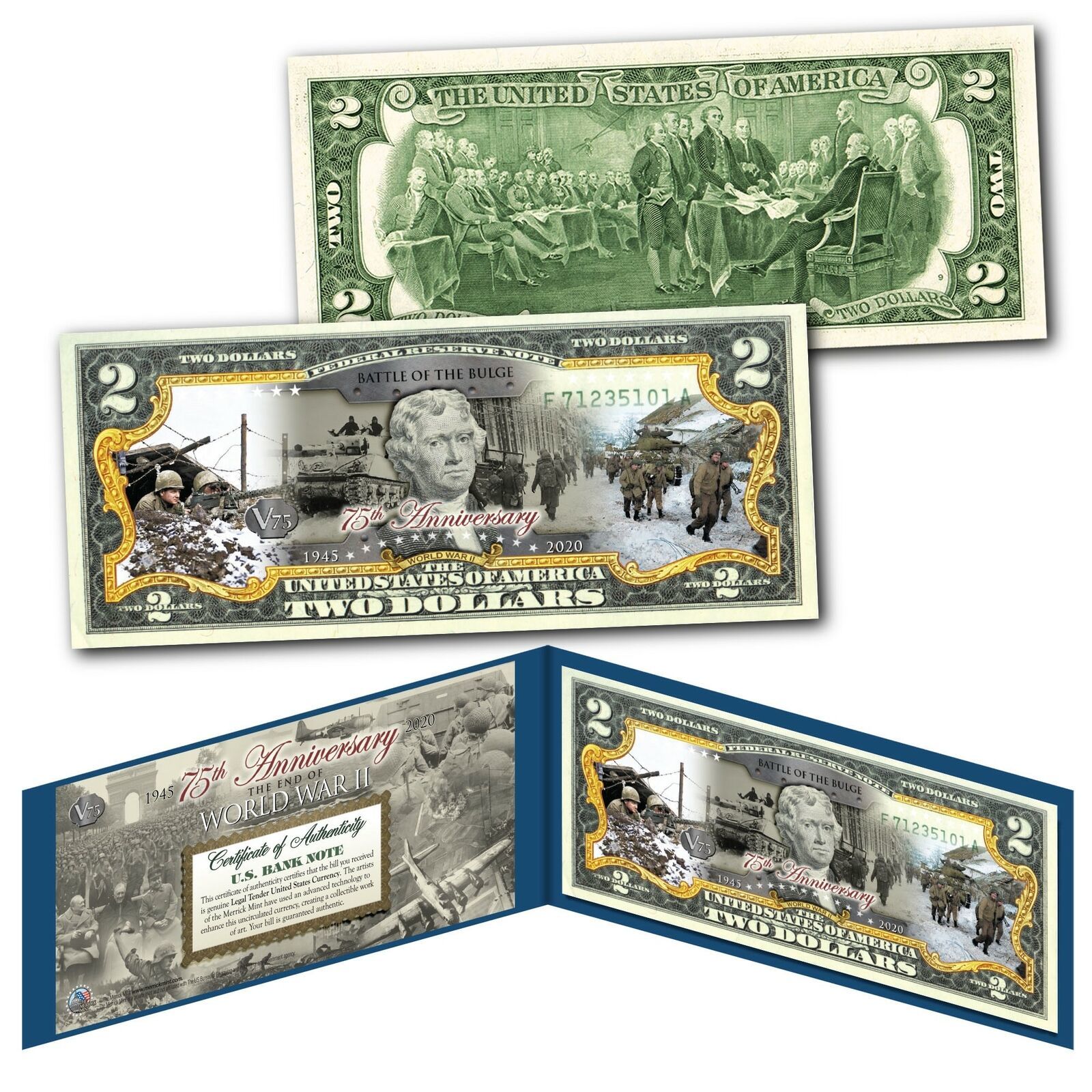 Primary image for BATTLE OF THE BULGE - End of WWII 75th Anniversary V75 - Authentic $2 U.S. Bill