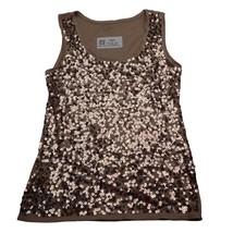 Ann Taylor LOFT Shirt Womens XS Brown Tank Sleeveless Scoop Neck Cotton Sequin - £19.89 GBP