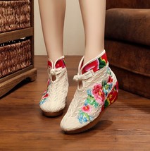 Summer Cotton Flower Embroidered Women Short Ankle Lace Boots Brathable Ladies H - £31.31 GBP