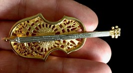 Gold and Silver-Tone CELLO Vintage BROOCH Pin - 2 3/4 inches - RARE - £15.98 GBP