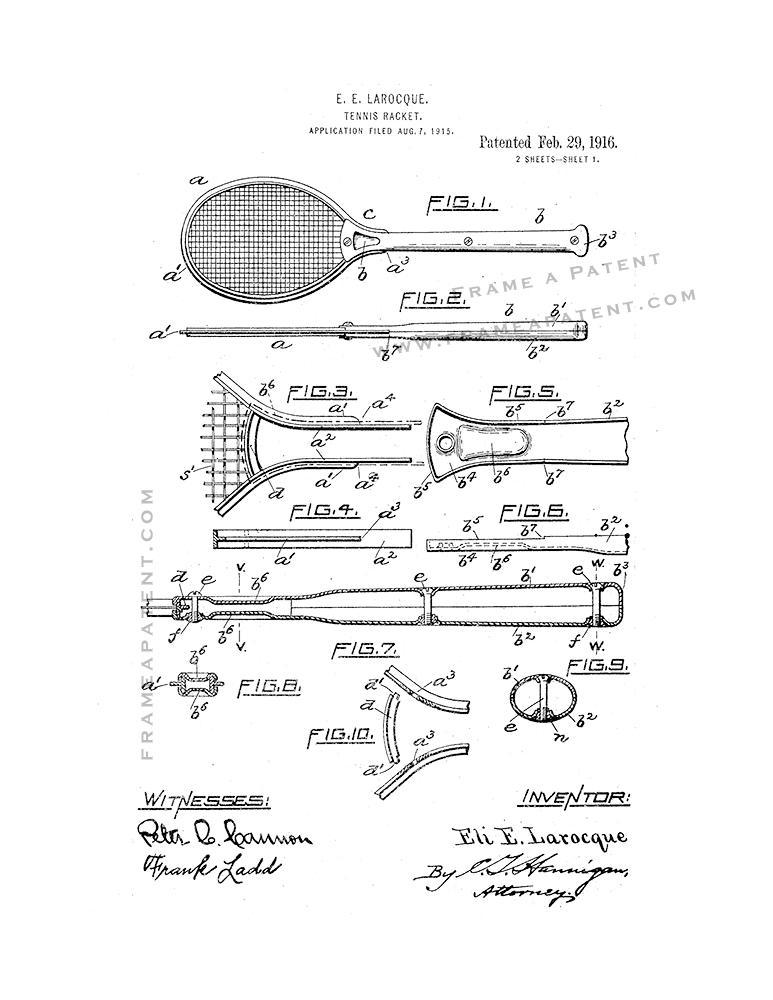 Tennis Racket Patent Print - White