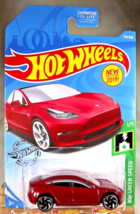 2019 Hot Wheels #174 HW Green Speed 1/5 TESLA MODEL 3 Red w/Chrome RA Spokes - £13.91 GBP