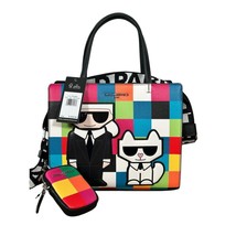 Karl Lagerfeld Paris Colorful Check NWT Maybelle Duo Satchel Crossbody Bag Purse - £77.96 GBP