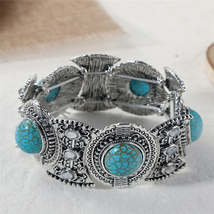 Turquoise &amp; Moonstone Shield Wrap Stretch Bracelet - £11.76 GBP