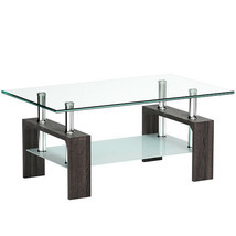 Rectangular Tempered Glass Coffee Table with Shelf-Black - Color: Black - £120.19 GBP