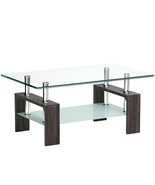 Rectangular Tempered Glass Coffee Table with Shelf-Black - Color: Black - £120.63 GBP
