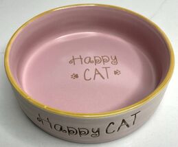 Spectrum Cat Bowl Ceramic Pink Pet Dish Food Water Happy Cat Pawprints 5... - $16.78