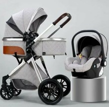 Luxury 3in1 Light Gray Eggshell Folding Reclining Baby Stroller Carriage... - £279.63 GBP