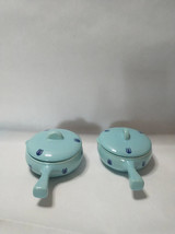 Vintage Cronin Blue Tulip Mini Casseroles w/ Lid &amp; Handle Bake Oven USA 1950s - $29.70