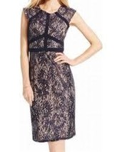 WOMENS NAVY BLUE SLEEVELESS SEQUIN LACE ILLUSION COCKTAIL PARTY DRESS SI... - $49.99