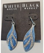 White House Black Market French Wire Earrings Blue Dangle W Clear Stones - $23.93 CAD