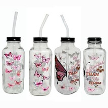 Butterfly Custom Clear Glass Bottle Cup Tumbler 16oz Pink - $16.82