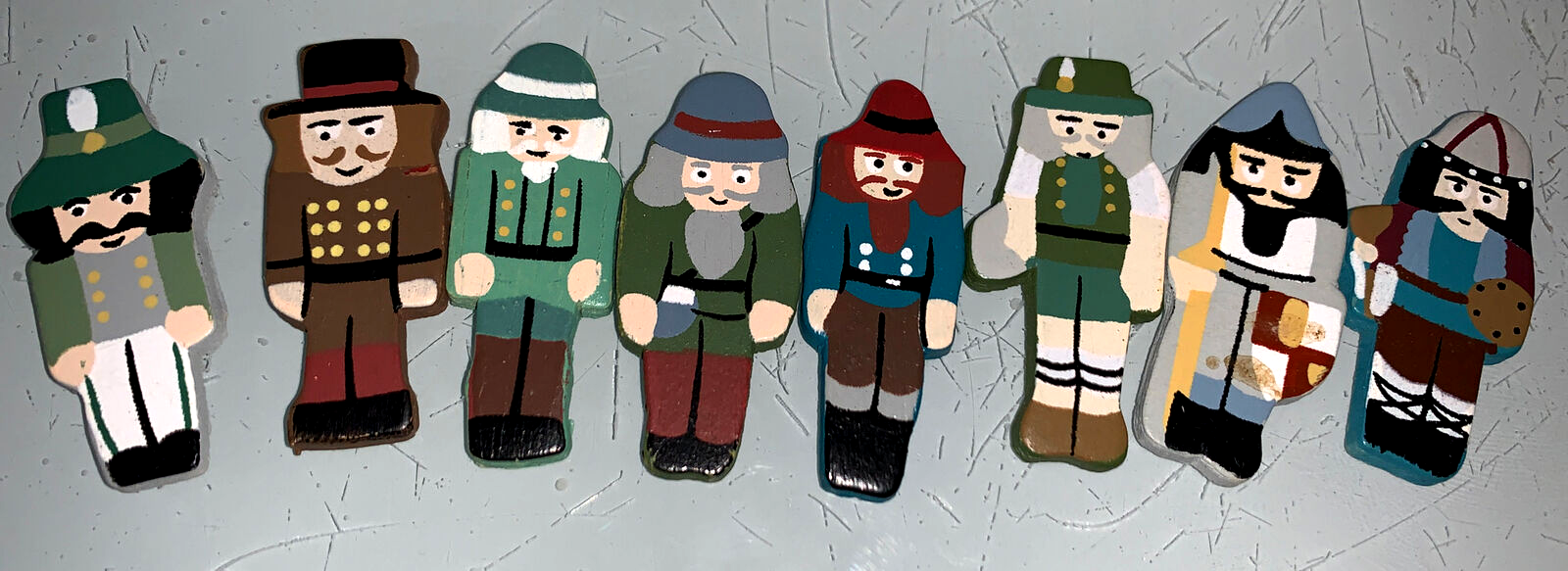 Vintage Flat Handpainted Wooden Nutcracker Toy Soldier Set of 8 - $6.81