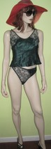 Vintage VICTORIA&#39;S SECRET Camisole Panties Set Green Lace Size S c/w TAGS - £48.07 GBP