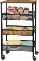 Black 4-Tier Kitchen Island Cart On Wheels With Shelves, Lockable Utility Cart - £43.20 GBP