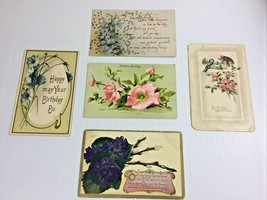 Antique  BIRTHDAY Postcards. Purple flowers, Violets posted 1911-1913. 5 cards - £5.33 GBP